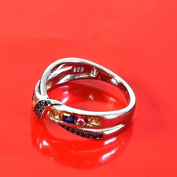 925 Sterling Silver Ring Sz 6.75 with Natural Sapphire & Ruby Gems - Picture 7 of 11